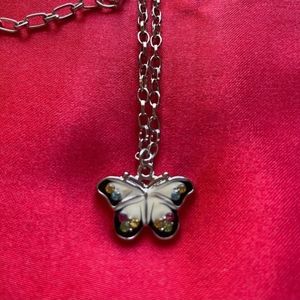 Dark Silver Tone Chain w/ Butterfly Pendant Necklace